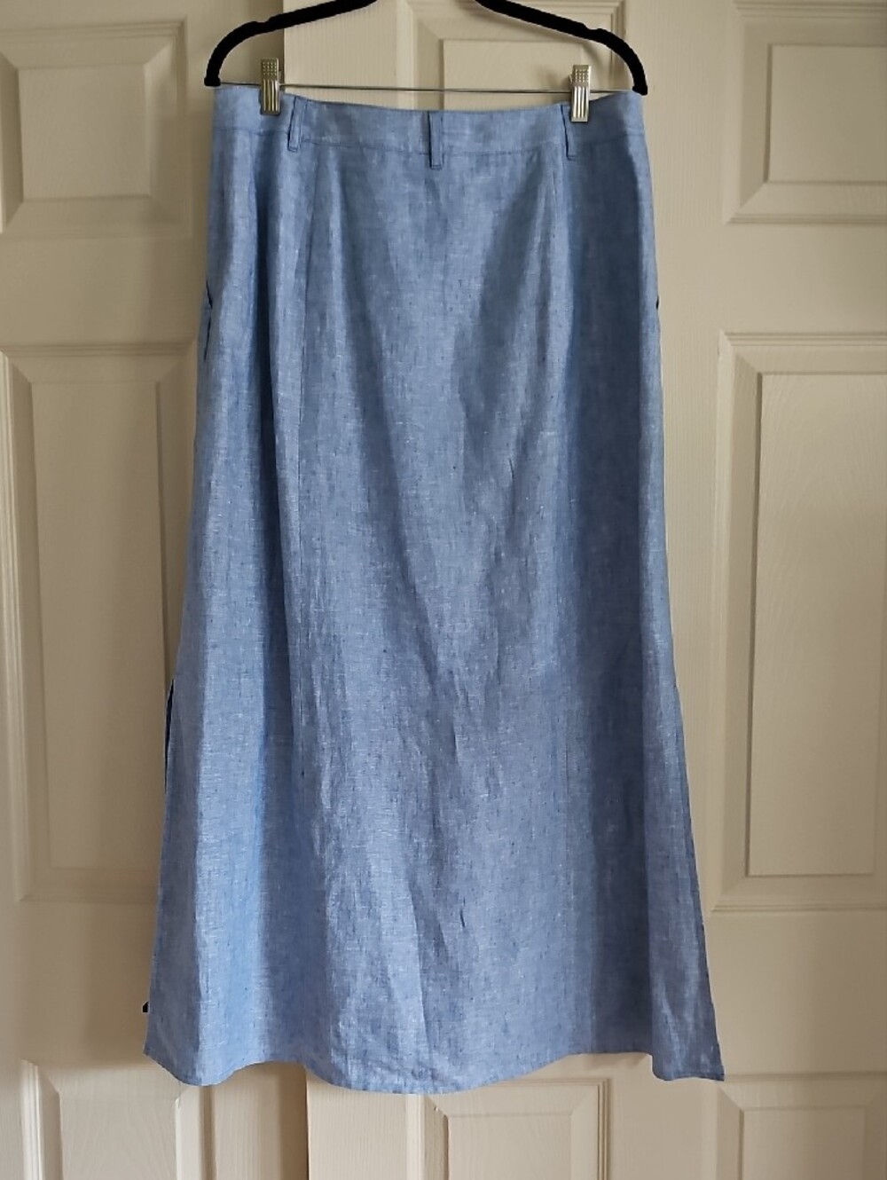 Talbots Light Blue Button-Front Linen Midi Skirt - Picture 5 of 8